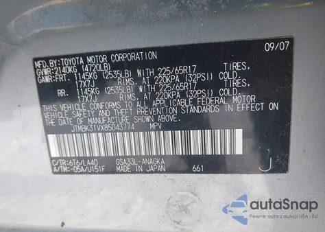 2008 Toyota Rav4 Limited V6 from USA, damaged, VIN JTMBK31VX85043774